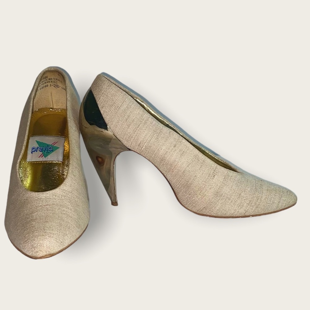 Vintage womens Previa tan cream gold mirror shoe size 7.5 Y2K 90S 80S